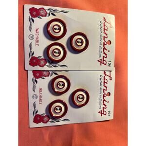 Vintage Two-Tone MCM Lansing Buttons Red Rust Cream Set of 6 Size appx. 3/4"